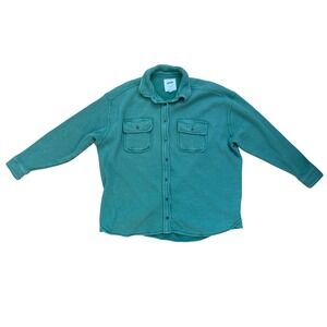 Aerie Women XXS Waffle Knit Button Down Shirt Green Thermal oversized lumberjack